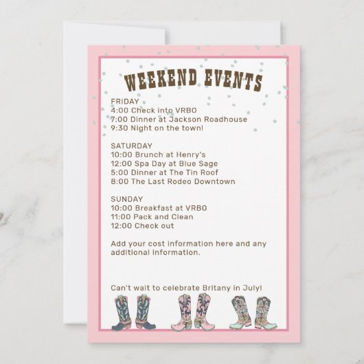 Leuke Roze Laatste Rodeo Bachelorette Feest Uitnod Kaart (Achterkant)