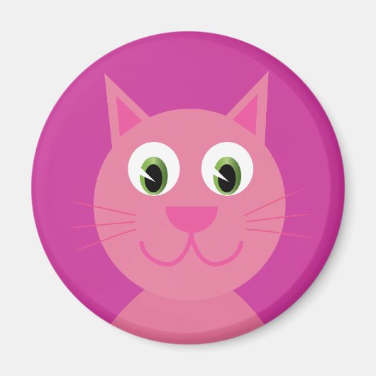 Leuke roze lachende cartoon kattenmagneet magneet (Voorkant)