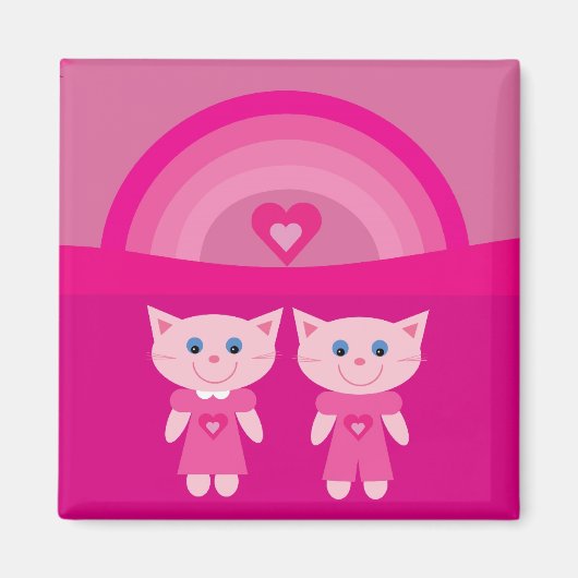 Leuke roze liefde katten & regenboog magneet (Voorkant)