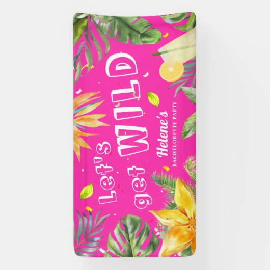 Leuke Roze Meiden Afscheidsfeestje Strand Tropisch Spandoek (Verticaal)