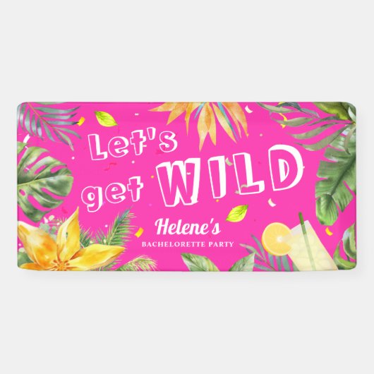Leuke Roze Meiden Verloofde Party Strand Tropisch Spandoek (Horizontaal)