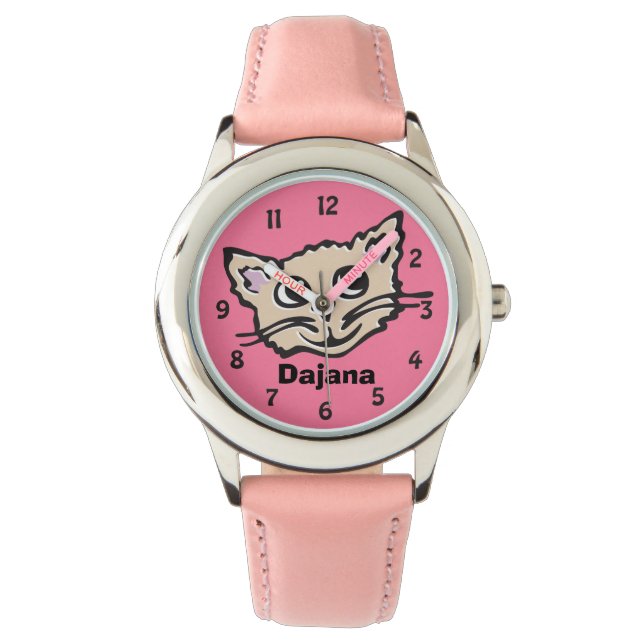 Leuke roze meisjes kat kitten grafische naam polsh horloge (Voorkant)