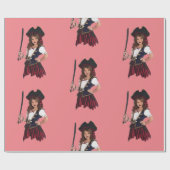 Leuke Roze Meisjes Piraat Cadeaupapier (Vlak)