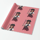 Leuke Roze Meisjes Piraat Cadeaupapier (Uitgerold)