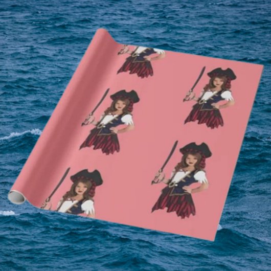 Leuke Roze Meisjes Piraat Cadeaupapier