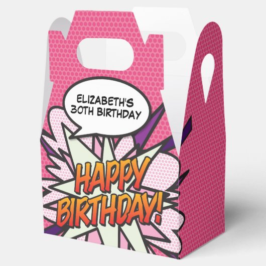 Leuke Roze Moderne Trendy Stripboek Verjaardag Voo Bedankdoosjes (Geopend)