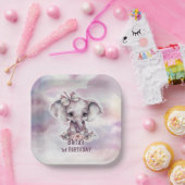 Leuke roze olifant 1e verjaardag papieren bordje (Feest)
