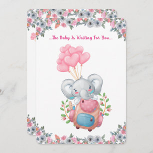 Leuke roze olifant Baby shower uitnodiging