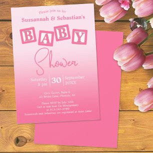 Leuke Roze Ombre BABY Meisje Blokken Shower Uitnod Kaart