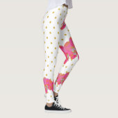 Leuke Roze Orchidee waterverf, gouden polkaDots Leggings (Rechts)