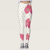 Leuke Roze Orchidee waterverf, gouden polkaDots Leggings (Voorkant)