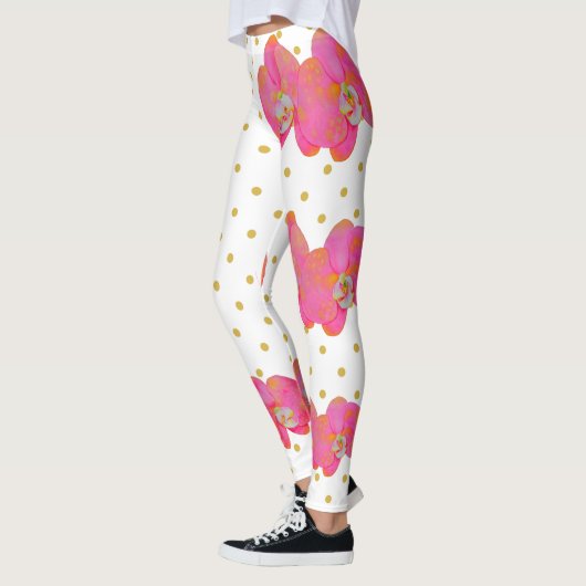 Leuke Roze Orchidee waterverf, gouden polkaDots Leggings (Links)
