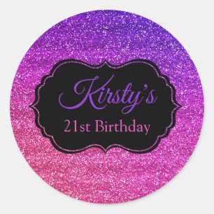 Leuke Roze Paarse Glitter Schitter Verjaardag Ronde Sticker