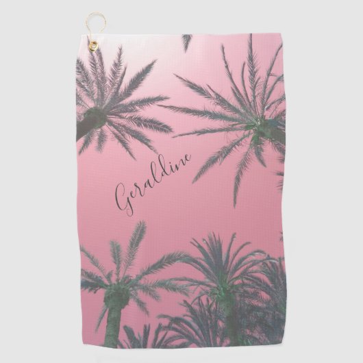 Leuke roze palmboom print golfhanddoek (Voorkant)