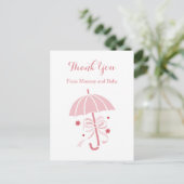 Leuke roze paraplu en boog Baby shower dank u Briefkaart (Staand voorkant)