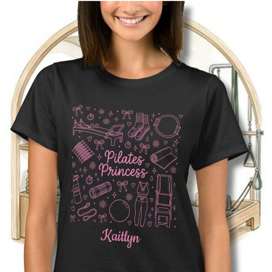 Leuke Roze Pilates Prinses Coquette Workout Naam T-shirt