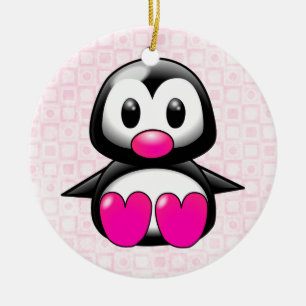Leuke Roze Pinguïn Keramisch Ornament