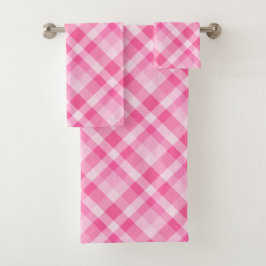 Leuke Roze Plaid Patroon Badhanddoek Set Bad Handdoek