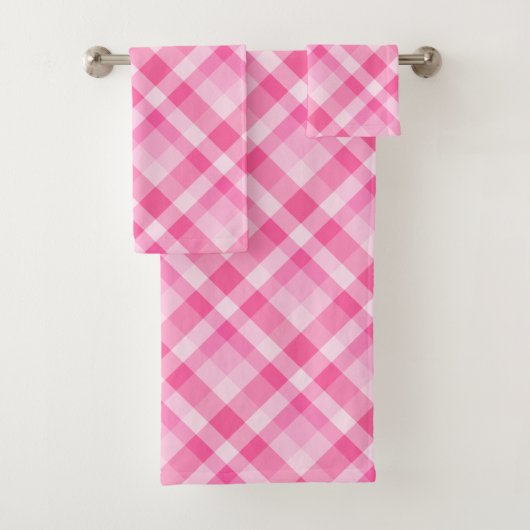 Leuke Roze Plaid Patroon Badhanddoek Set Bad Handdoek (Insitu)