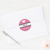 Leuke ROZE POLKA STIPPEN met Hart Meisje 1e Verjaa Ronde Sticker (Envelop)