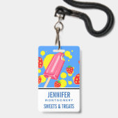 Leuke Roze Popsicle en Aardbeien Illustratie Badge (Voorzijde met lanyard)