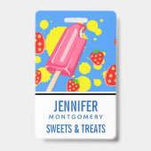 Leuke Roze Popsicle en Aardbeien Illustratie Badge (Achterkant)