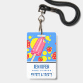 Leuke Roze Popsicle en Aardbeien Illustratie Badge (Achterkant met lanyard)