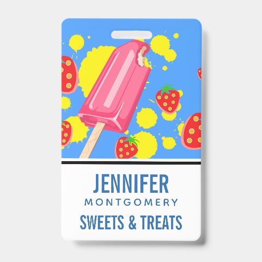 Leuke Roze Popsicle en Aardbeien Illustratie Badge (Voorzijde)