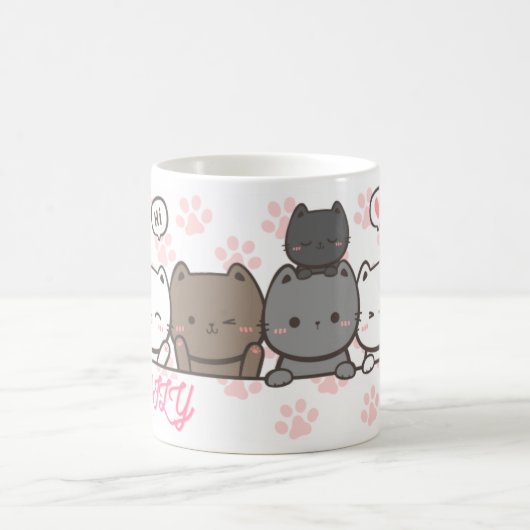 Leuke roze poten kat met jouw naam koffiemok (Center)