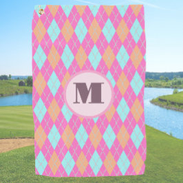 Leuke roze preppy argyle aangepaste monogram dames golfhanddoek