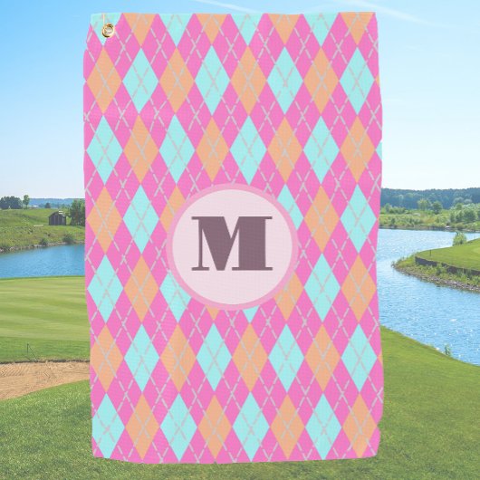 Leuke roze preppy argyle aangepaste monogram dames golfhanddoek