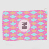 Leuke roze preppy argyle aangepaste monogram dames golfhanddoek (Horizontaal)