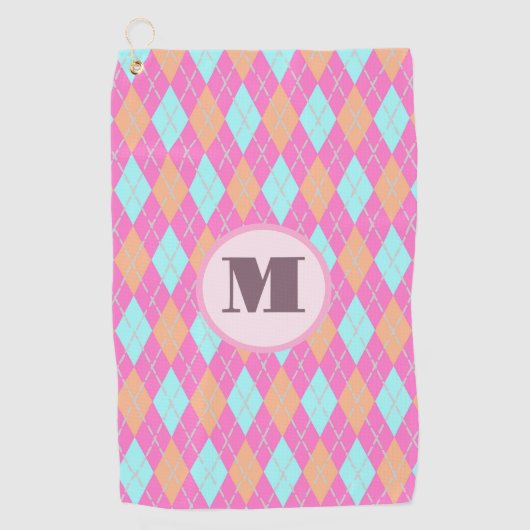 Leuke roze preppy argyle aangepaste monogram dames golfhanddoek (Voorkant)