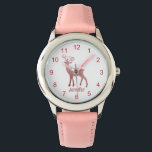 Leuke Roze Rendier Kerstmis Gepersonaliseerde Meis Horloge<br><div class="desc">schattig roze rendier kerst gepersonaliseerde meisje horloge</div>