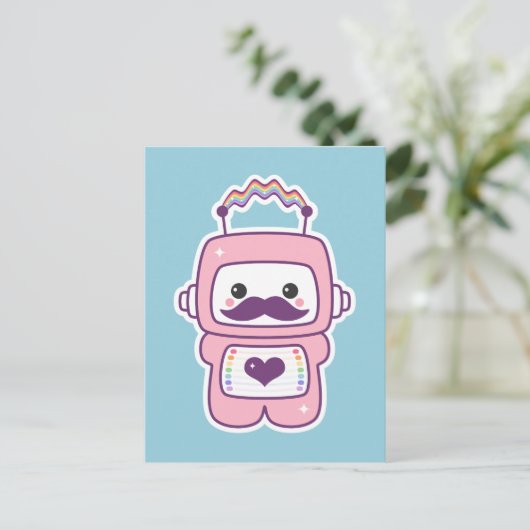 Leuke Roze Robot in Vermomming Briefkaart (Staand voorkant)