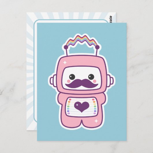 Leuke Roze Robot in Vermomming Briefkaart (Voorkant / Achterkant)
