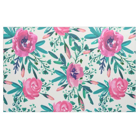 Leuke roze rozen met groene bladeren stof (Fat Quarter)