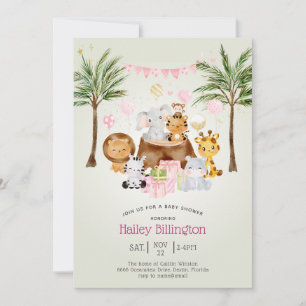 Leuke Roze Safari Jungle Waterverf Meisje Baby Sho Kaart