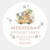 Leuke Roze Safari Meisje Oerwoud Verjaardag Bedank Ronde Sticker (Voorkant)