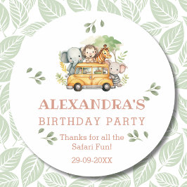 Leuke Roze Safari Meisje Oerwoud Verjaardag Bedank Ronde Sticker