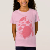 Leuke roze schildpadden en vissen Ocean Print T-shirt (Voorkant)