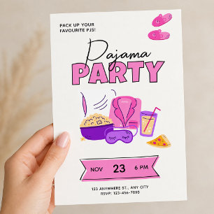 Leuke Roze Slaapfeestje voor Meisjes Pyjamafeestje Kaart