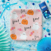 Leuke roze spook en pompoen Halloween papier Borde Papieren Bordje (Feest)