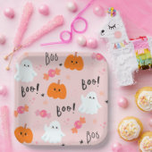 Leuke roze spook en pompoen Halloween papier Borde Papieren Bordje (Feest)