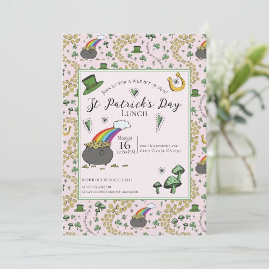 Leuke Roze St Patrick's Day Ierse zegeningen lunch Kaart (Staand voorkant)