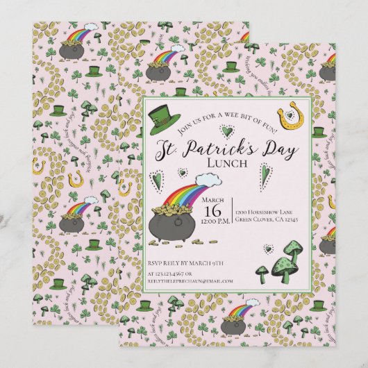 Leuke Roze St Patrick's Day Ierse zegeningen lunch Kaart (Voorkant / Achterkant)