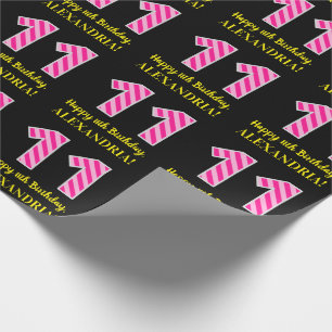 Leuke roze strepen "11"; Gelukkige 11e verjaardag; Cadeaupapier