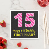 Leuke roze strepen "15"; Gelukkige 15e verjaardag; Servet (Insitu)