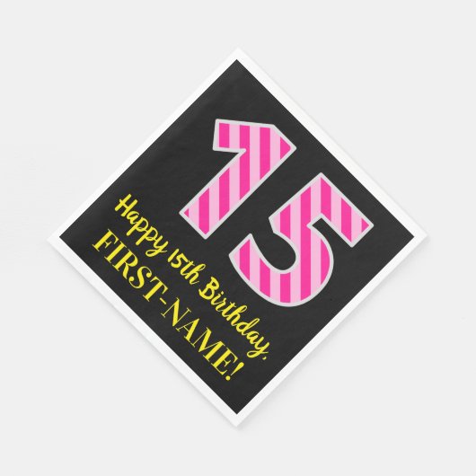 Leuke roze strepen "15"; Gelukkige 15e verjaardag; Servet (Hoek)
