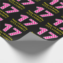 Leuke roze strepen "17"; Gelukkige 17e verjaardag; Cadeaupapier